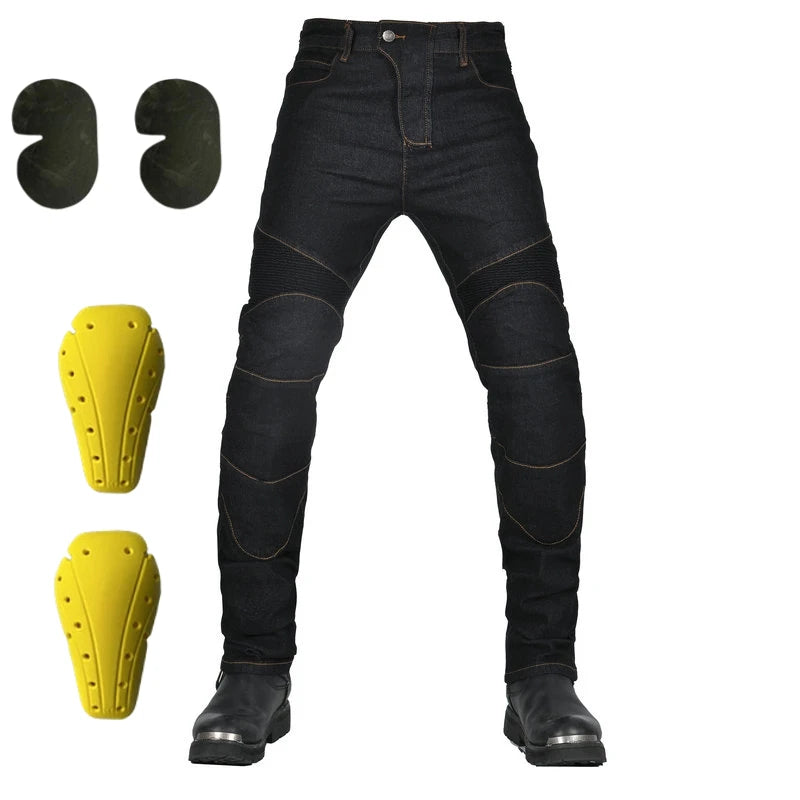 Motorcycle Riding Jeans | CE-Certified Armor, All-Season, Stretch Fit – Black & Blue