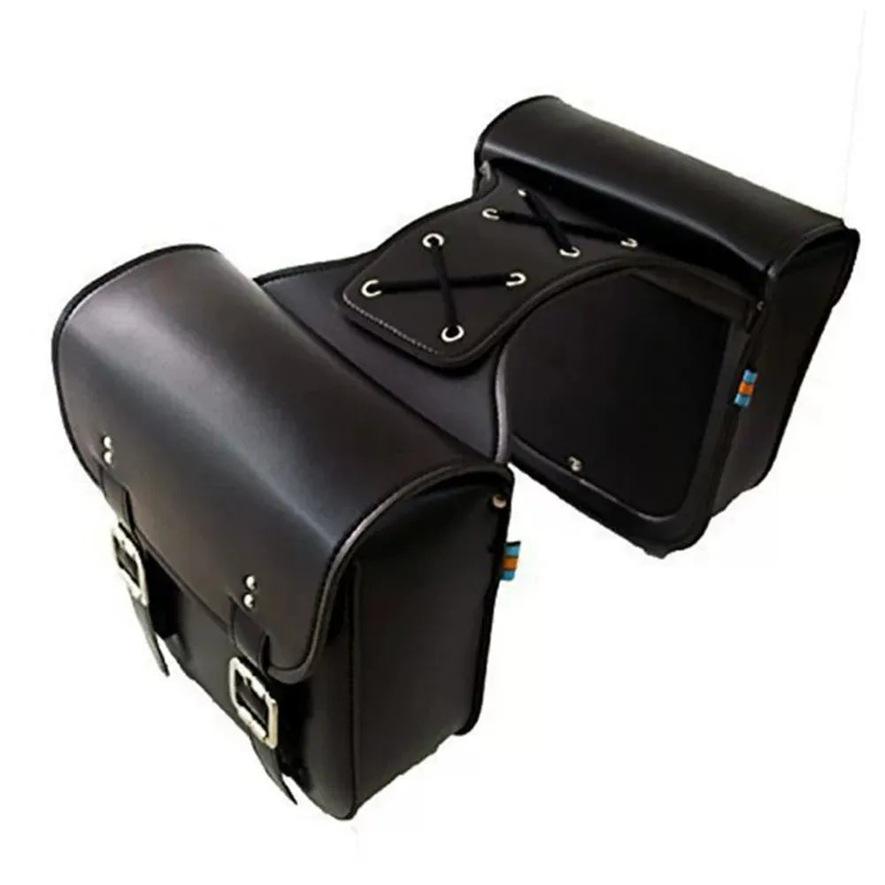 Retro Motorcycle Saddlebags | PU Leather Side Bags for Cruisers & Bobbers (Pair)