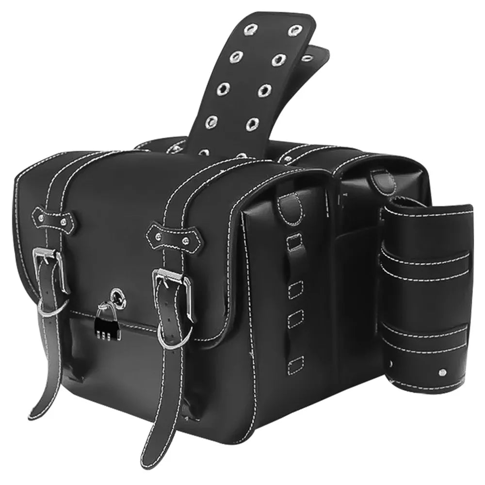 Retro Motorcycle Saddlebags | PU Leather Side Bags for Cruisers & Bobbers (Pair)