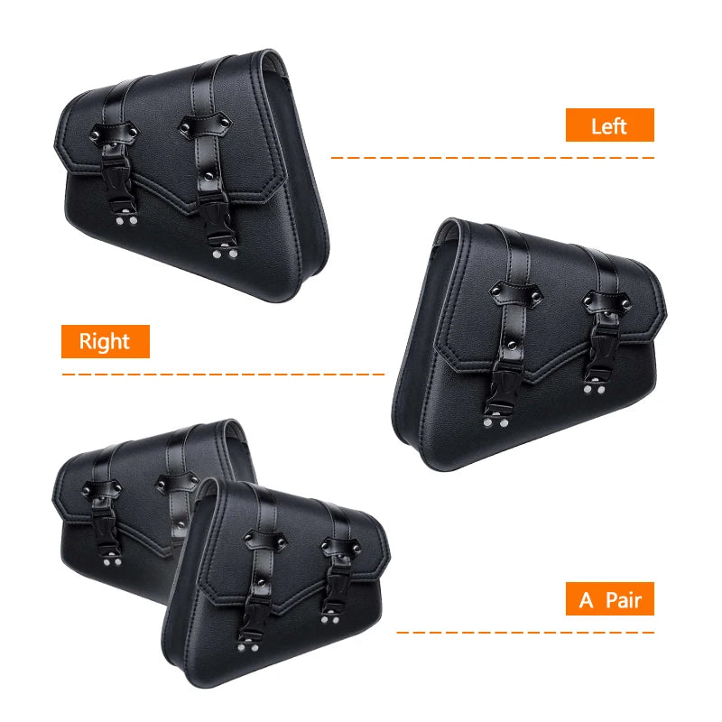 Classic Motorcycle Saddlebags | PU Leather Side Bags for Cruisers & Sportsters (Pair)