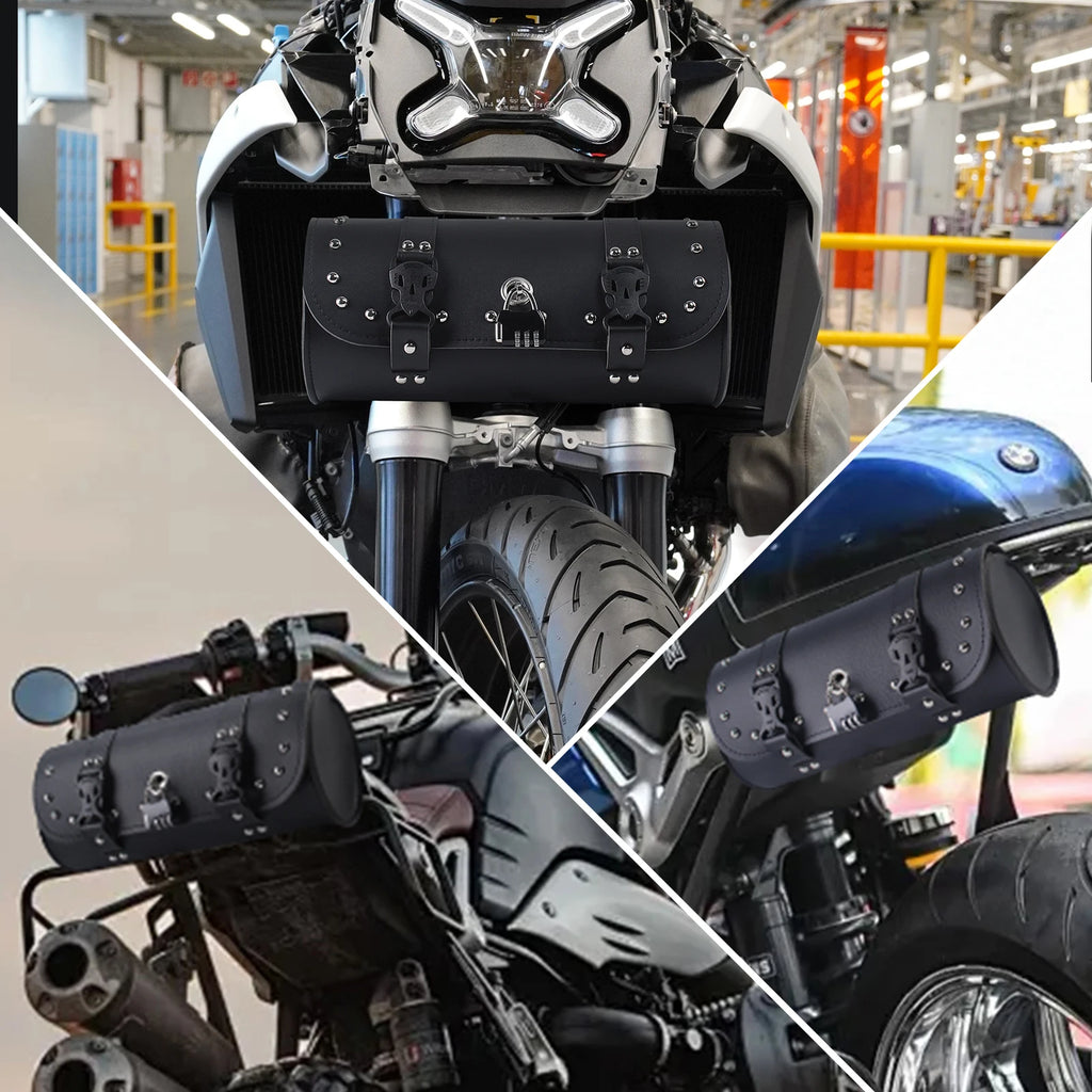 Retro Handlebar Roll Bag | Lockable Faux Leather Motorcycle Tool Bag