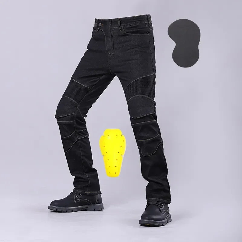 Motorcycle Riding Jeans | CE-Certified Armor, All-Season, Stretch Fit – Black & Blue