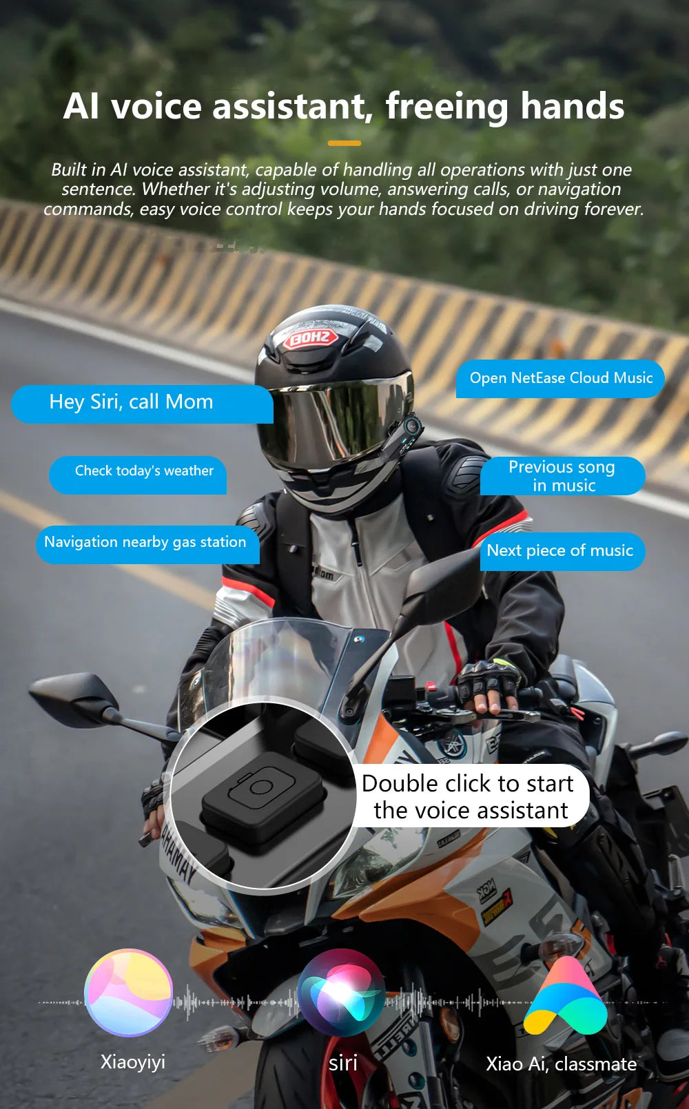 Moto Helmet Intercom & Dash Cam – Bluetooth 5.4, 1080P, 500M Range