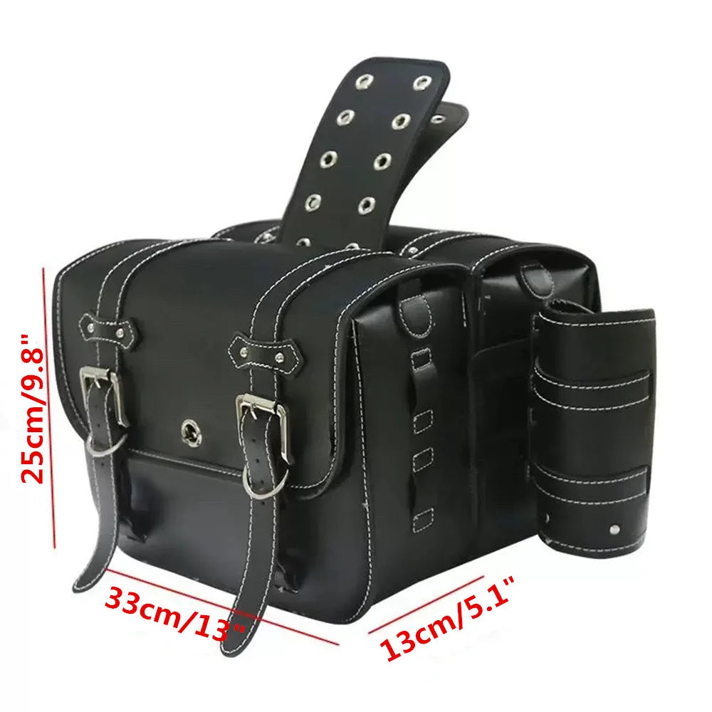 Retro Motorcycle Saddlebags | PU Leather Side Bags for Cruisers & Bobbers (Pair)