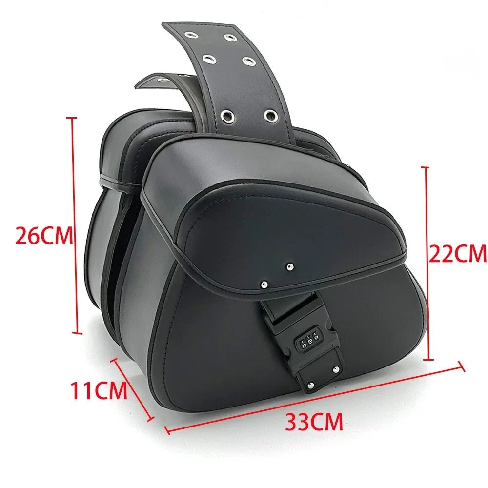 Retro Motorcycle Saddlebags | PU Leather Side Bags for Cruisers & Bobbers (Pair)
