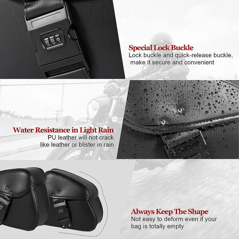 Retro Motorcycle Saddlebags | PU Leather Side Bags for Cruisers & Bobbers (Pair)