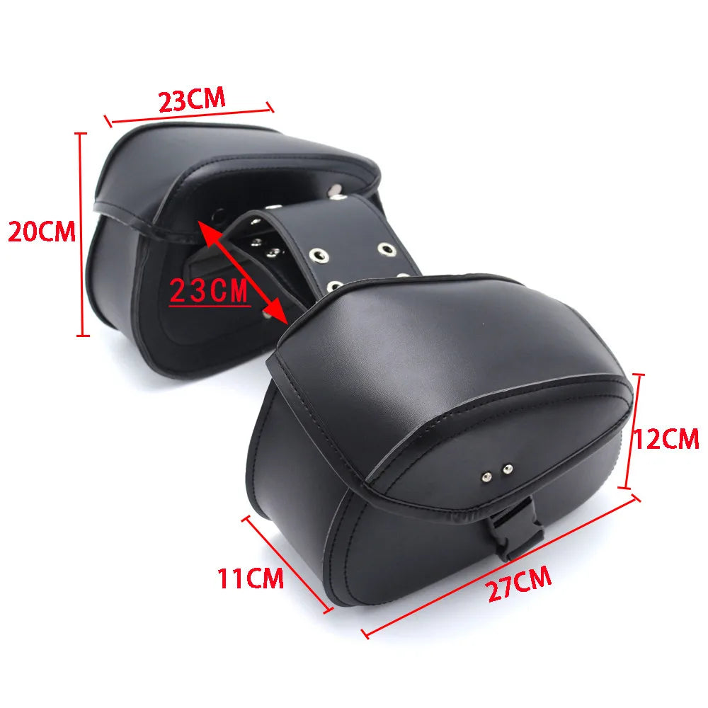 Retro Motorcycle Saddlebags | PU Leather Side Bags for Cruisers & Bobbers (Pair)