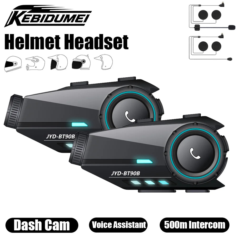 Moto Helmet Intercom & Dash Cam – Bluetooth 5.4, 1080P, 500M Range