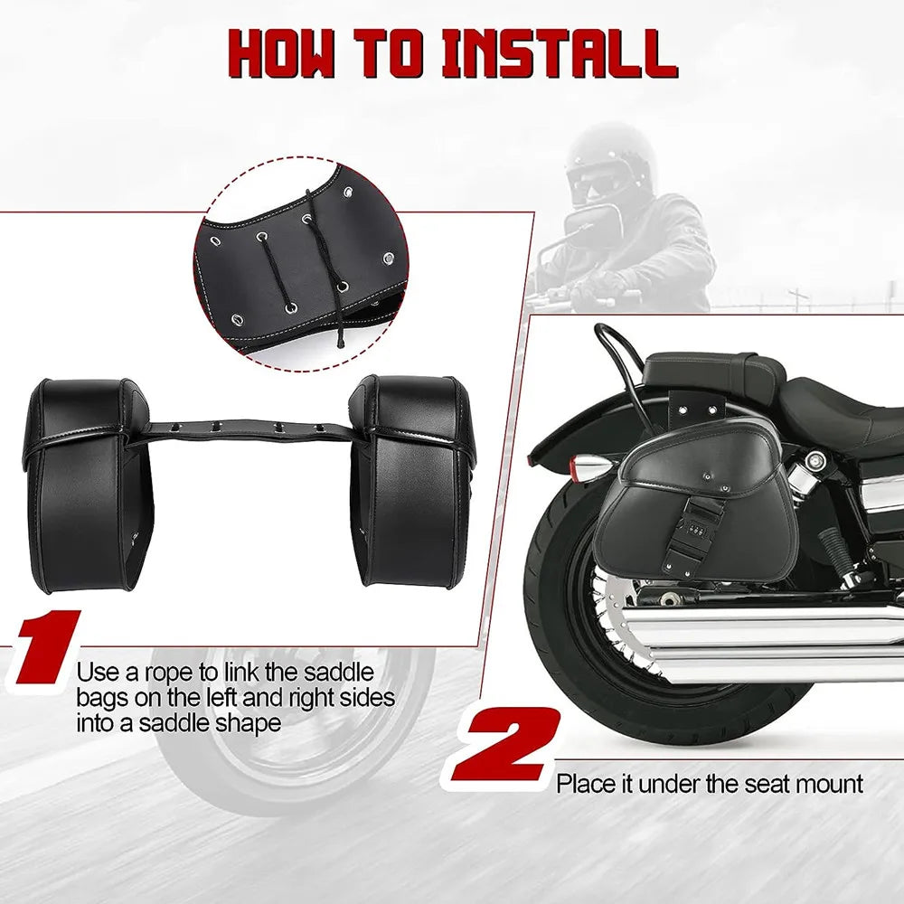 Retro Motorcycle Saddlebags | PU Leather Side Bags for Cruisers & Bobbers (Pair)
