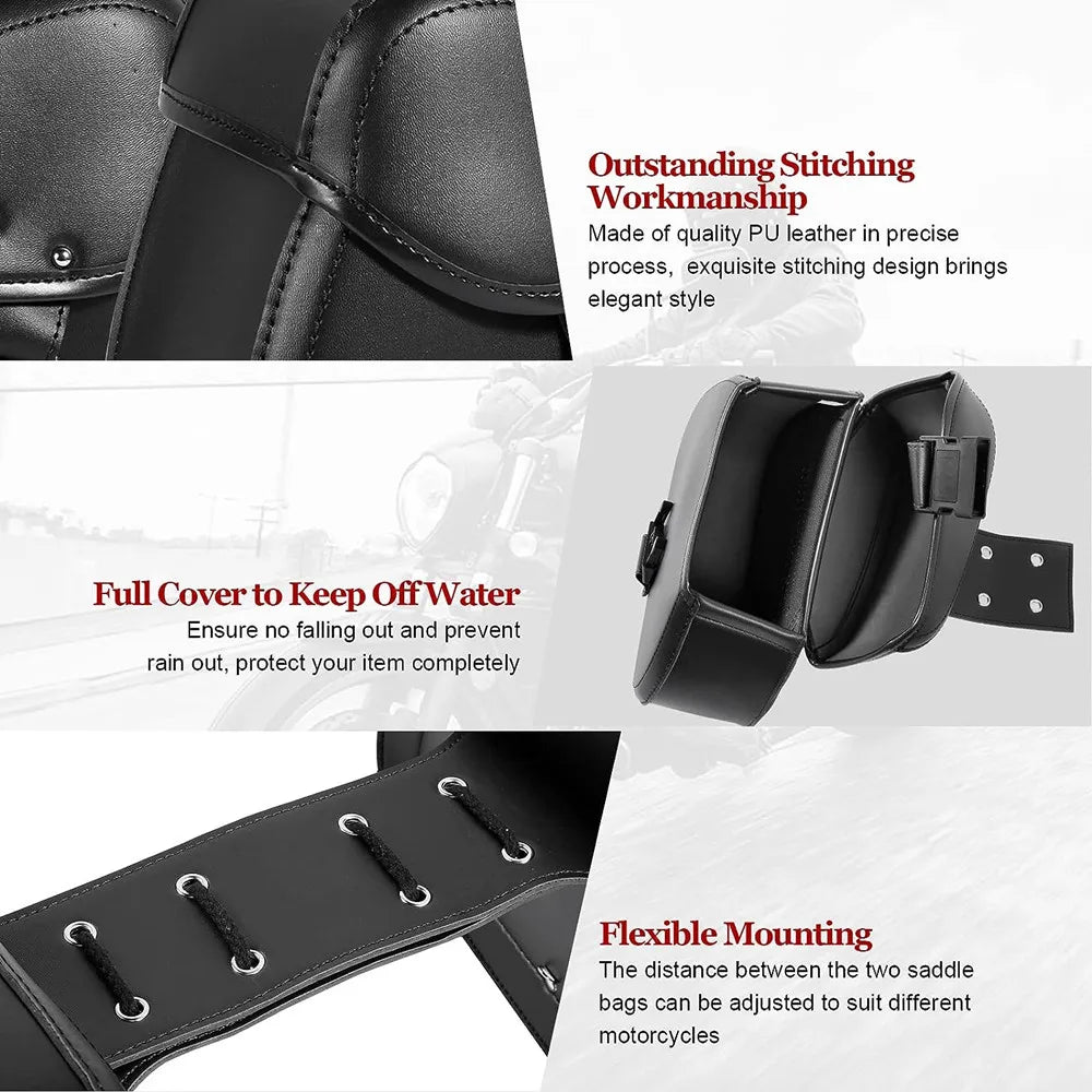 Retro Motorcycle Saddlebags | PU Leather Side Bags for Cruisers & Bobbers (Pair)