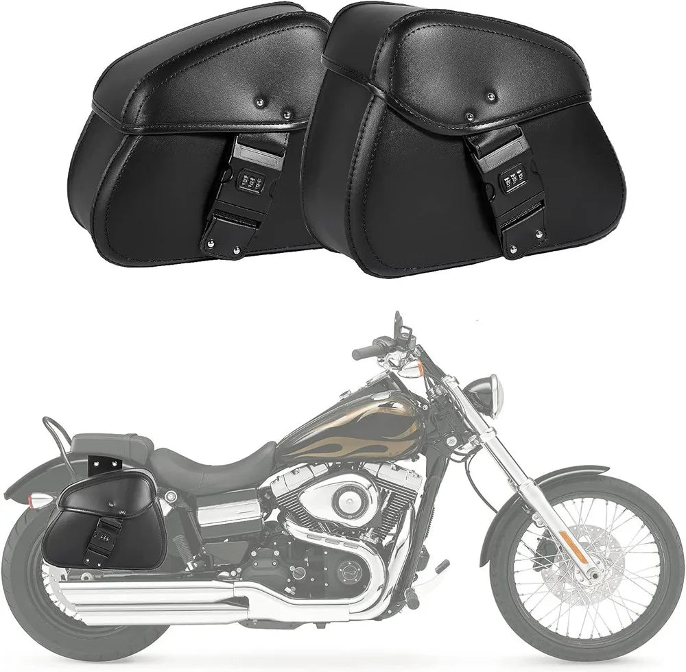 Retro Motorcycle Saddlebags | PU Leather Side Bags for Cruisers & Bobbers (Pair)