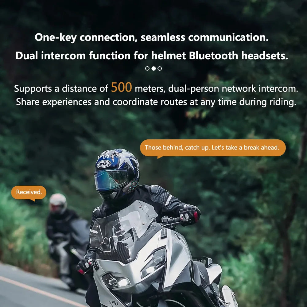 Moto Helmet Intercom & Dash Cam – Bluetooth 5.4, 1080P, 500M Range