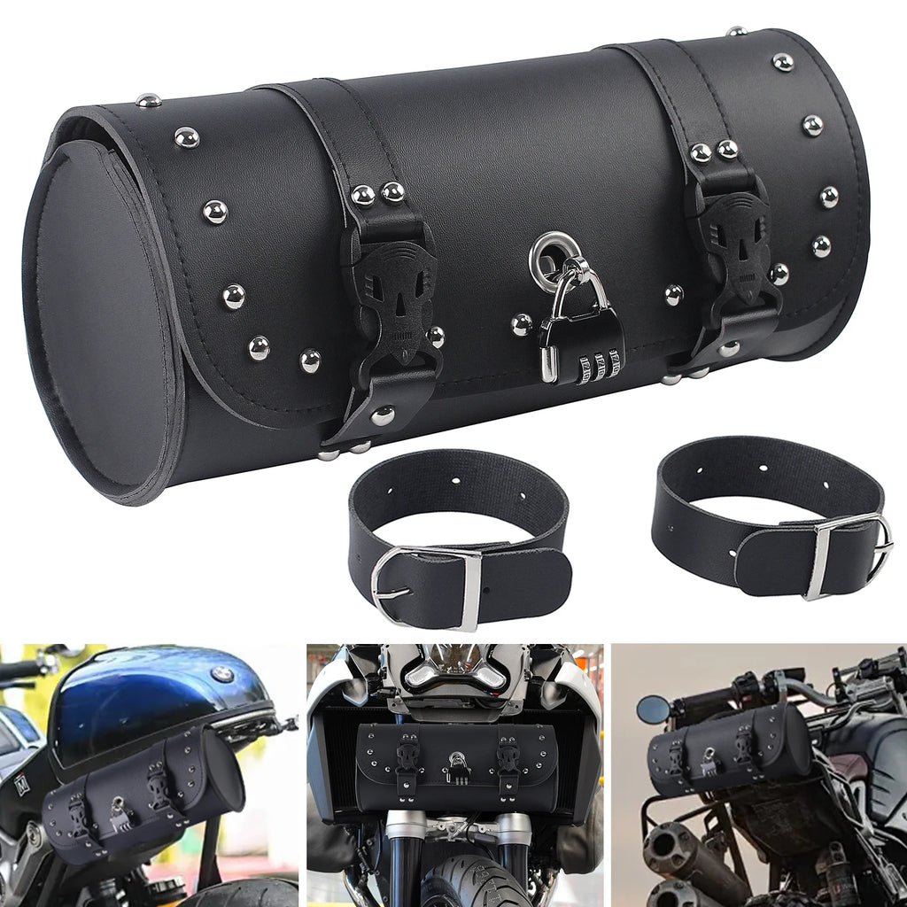 Retro Handlebar Roll Bag | Lockable Faux Leather Motorcycle Tool Bag